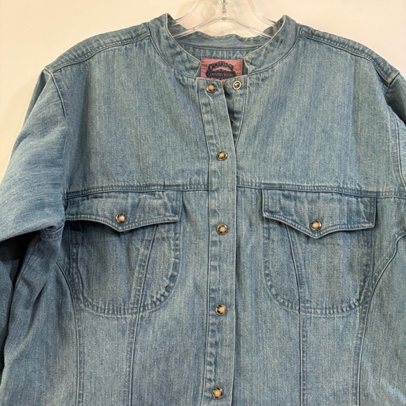 Vintage Denim Maxi Dress Long Line Pearl Snap Buttons Cowgirl Chambray Cottage - Picture 3 of 12